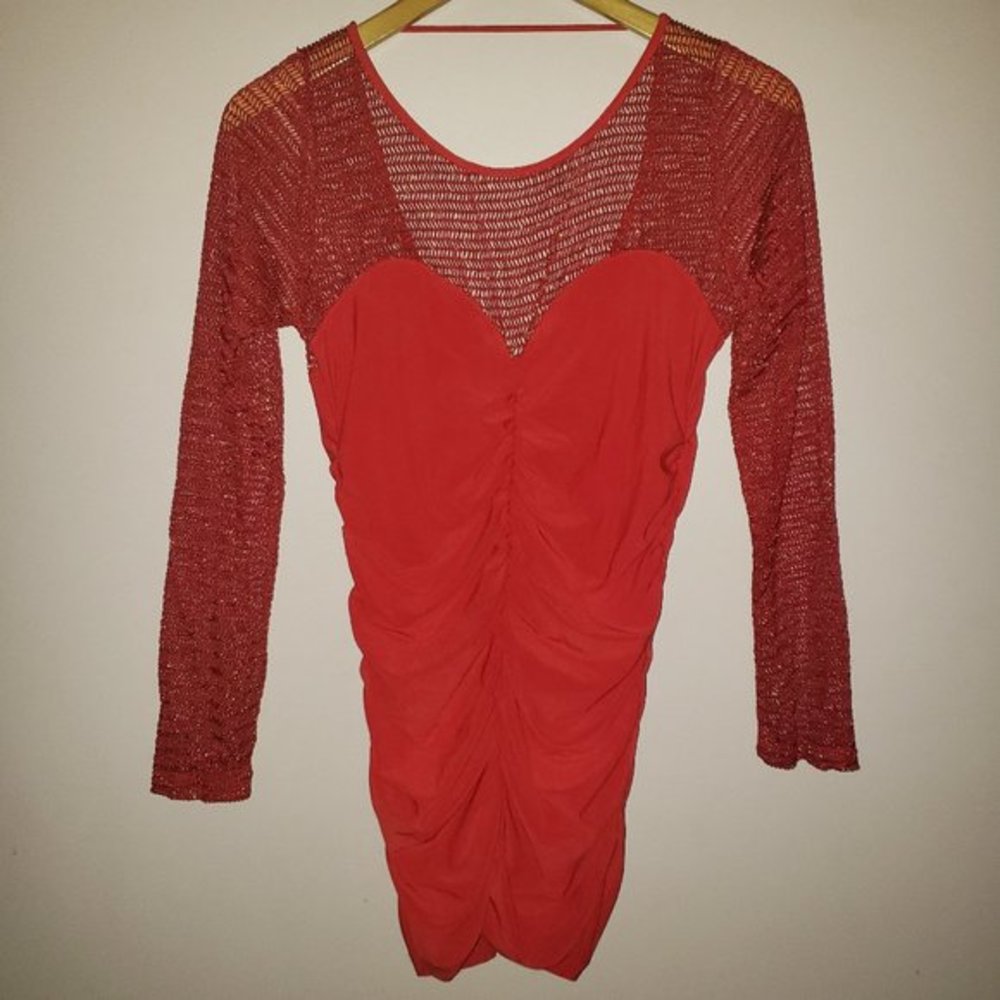 Jane Size Large Valentine Red Top - Lace on arms and chest - Pre-Owned